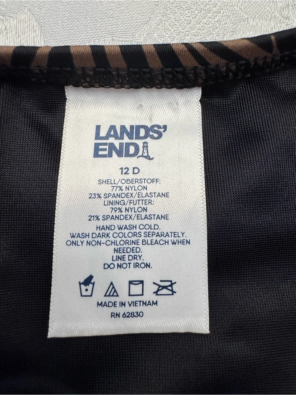 Lands’ End 12D High Neck Modest Tankini Swimsuit Top‎ Palm Leaf Brown Resort